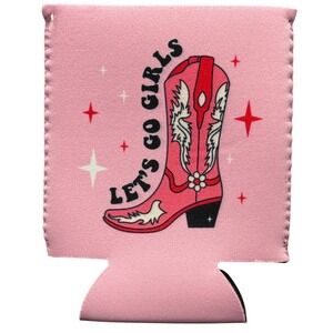 Pink Cowboy Boot Can Cooler Let's Go Girls Drink Holder